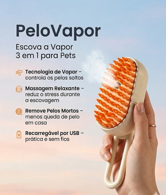 PeloVapor 3 em 1 para Pets — Vapor + Massagem + Remove Pelos Soltos